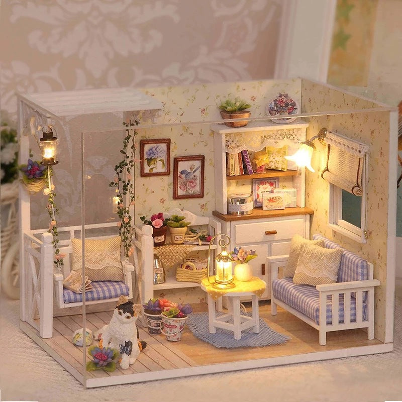 Dollhouse Miniature DIY House Kit Creative Room - Kitten Diary - with Furniture - Gifts for Friends and Lovers and Parents