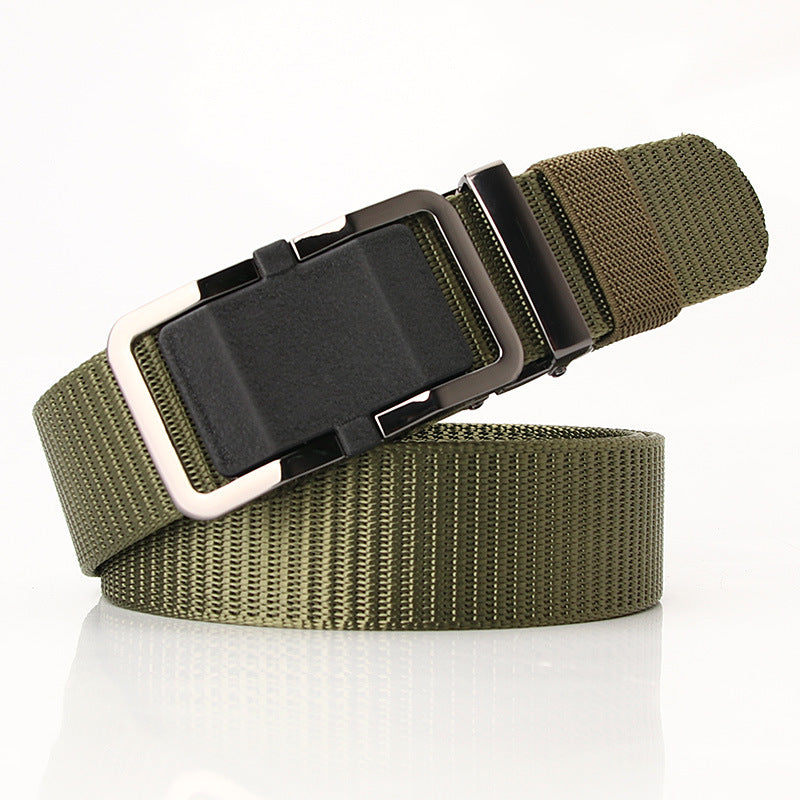 Nylon Belt - Casual Fashion -Toothless Alloy Automatic Buckle - Outdoor Quick Drying Belt - 125 cm * 3.5 cm - Green