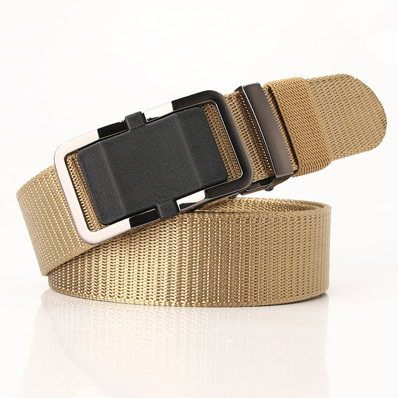 Nylon Belt - Casual Fashion - Toothless Alloy Automatic Buckle - Outdoor Quick Drying Belt - 125 cm * 3.5 cm - Khaki