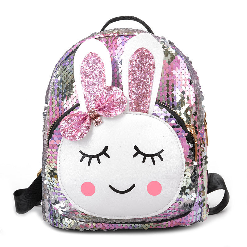 Backpack Cute Sequined Rabbit Backpack - Trendy Parent-child Schoolbag - Pink and Silver