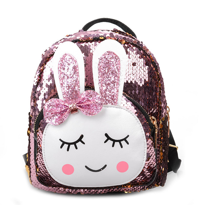 Backpack Cute Sequined Rabbit Backpack - Trendy Parent-child Schoolbag - Pink