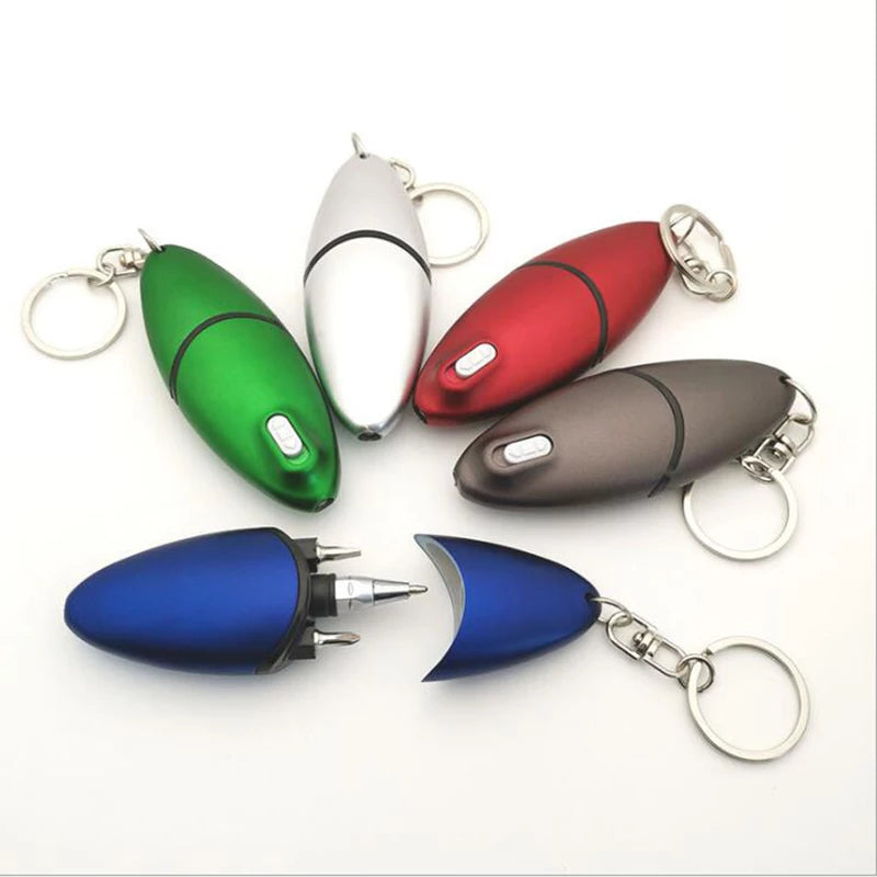 1 PC Creative Multifunctional Screwdriver Blue Ballpoint Pen With LED Light - Mini Protable Key Chain Signing Pen