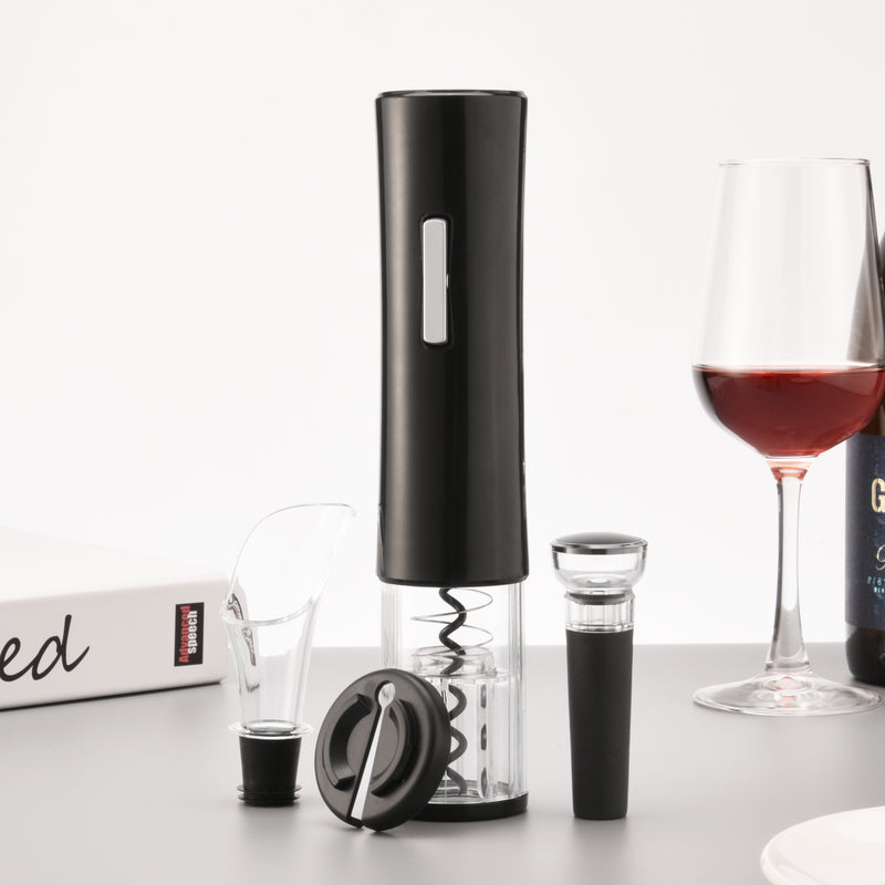 Electric Wine Opener Makes Opening Bottles Fast - Battery-Operated 4-Piece Corkscrew Set Comes With A Foil Cutter - Pourer - Vacuum Wine Stopper