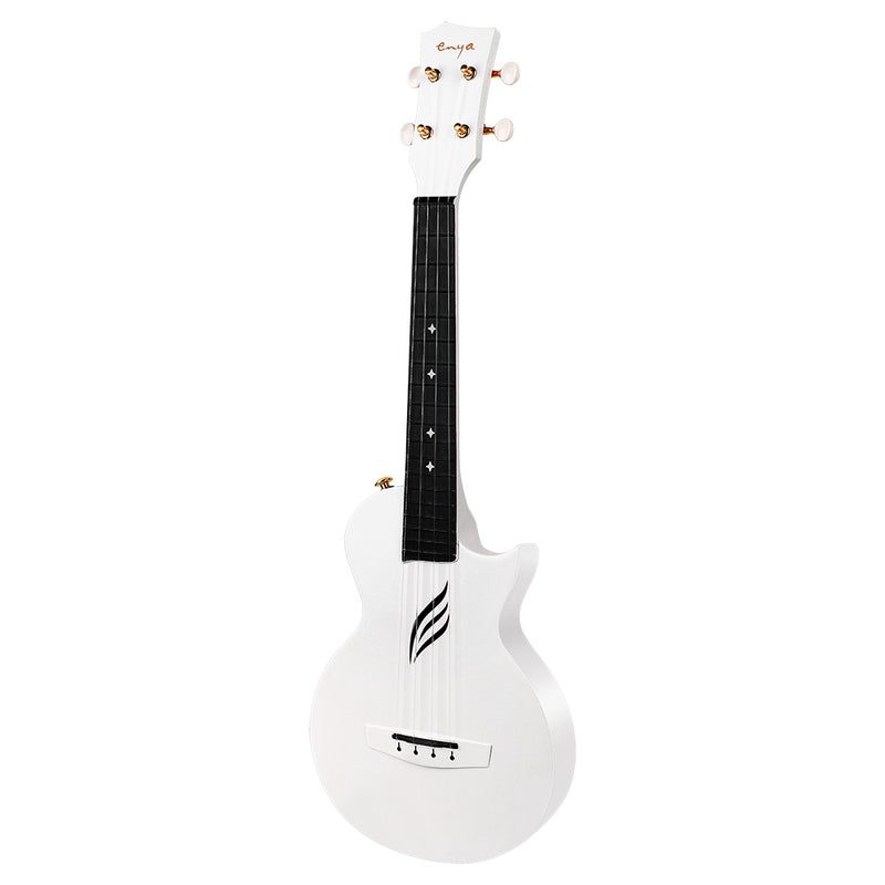 Enya NOVA U Concert 23” Ukulele - White - Carbon Fiber Travel Ukulele  - With Beginner Kit includes Case, Picks (2 pcs), Strap, Strings, Capo and Polish Cloth