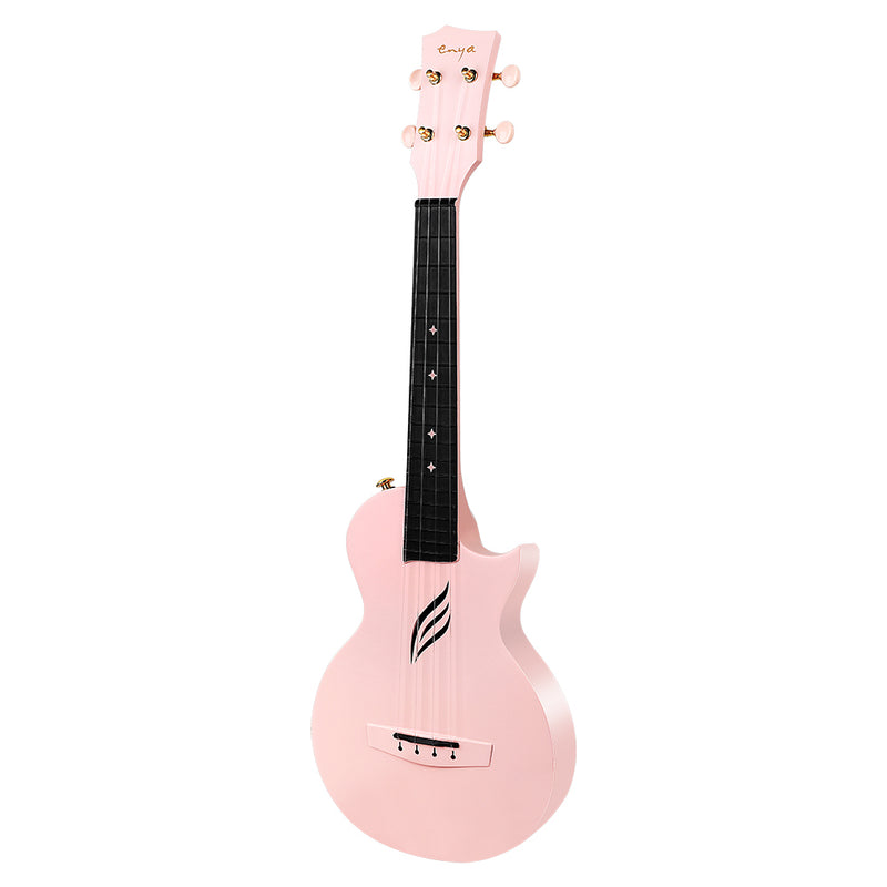 Enya NOVA U Concert 23” Ukulele - Pink - Carbon Fiber Travel Ukulele  - With Beginner Kit includes Case, Picks (2 pcs), Strap, Strings, Capo and Polish Cloth