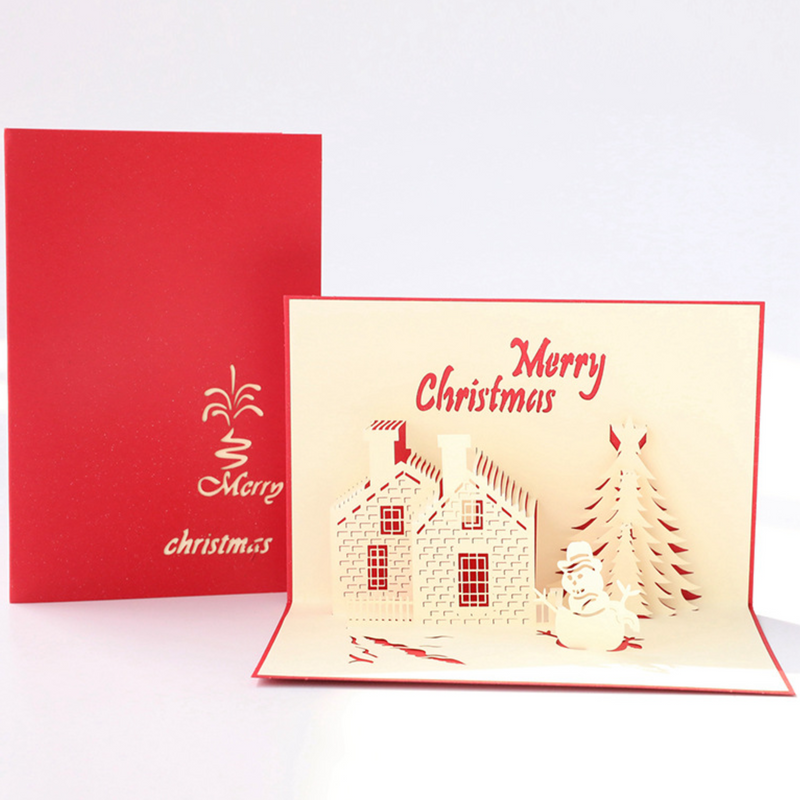 Christmas 3D Pop Up Card - Snowman , Tree and House Greeting Card