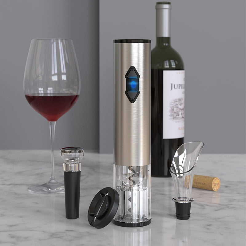 Electric Wine Set - Include Electric Wine Opener - Pourer - Vacuum Stopper - Foil Cutter - Electric Wine Opener is Stainless Steel