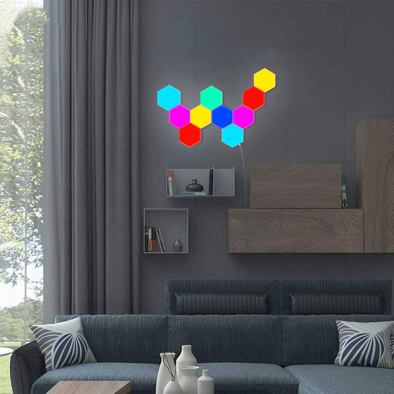 Creative Remote Control Hexagonal Wall Lights - Smart Touch Sensitive LED - Honeycomb Night Lights - DIY Modular Assembled Splicing - Modern Wall Lamps Home Decor (6 Pieces)