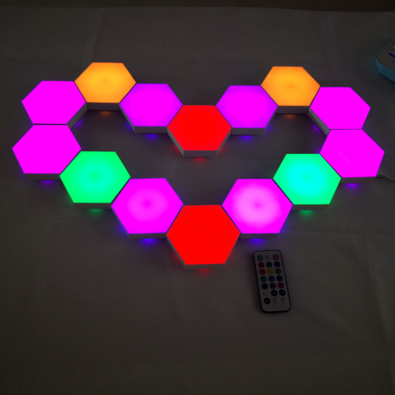 Creative Remote Control Hexagonal Wall Lights - Smart Touch Sensitive LED - Honeycomb Night Lights - DIY Modular Assembled Splicing - Modern Wall Lamps Home Decor (6 Pieces)