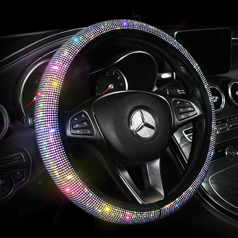 Steering Wheel Cover with Crystal Diamond Sparkling Car Breathable Anti-Slip Steering Wheel Protector (Fit 14.2"-15.3" Inch)