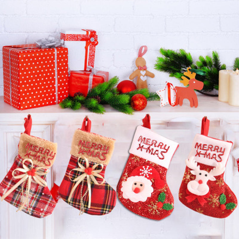 Mini Christmas Socks - 10 * 17 cm - Stocking Christmas Tree Ornaments Decoration - Gift Card Bags Holders - Holiday Party Decoration