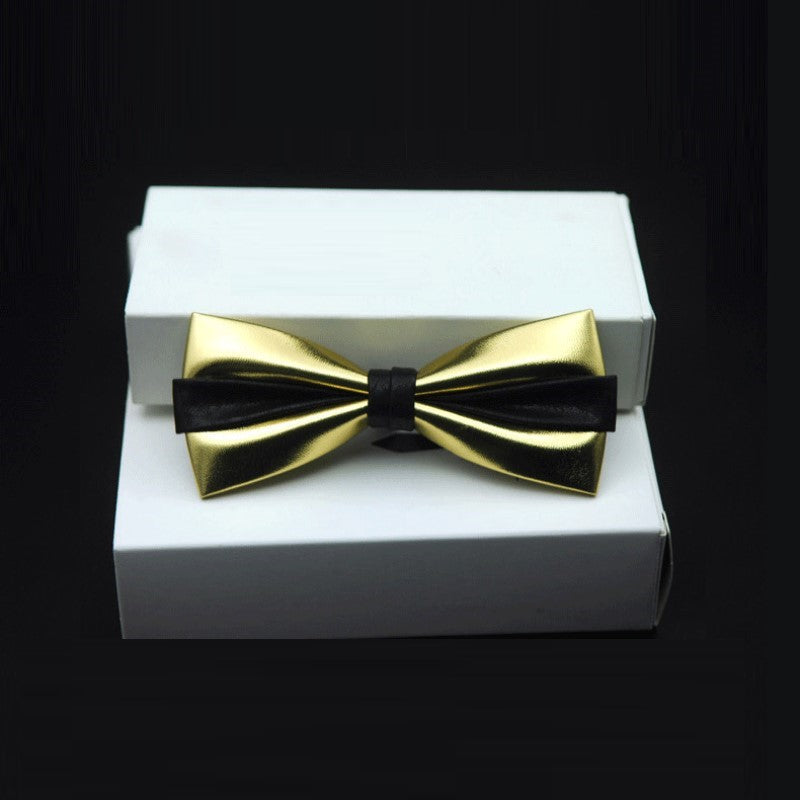 Bow Tie with Gift Box - PU Material Bow Tie - Fine Workmanship - Wedding Party Host Trendy - Gold