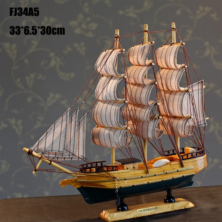 33cm Sailboat Model - Wooden Crafts - Handmade Sailboat - Home Decoration - Marine Style