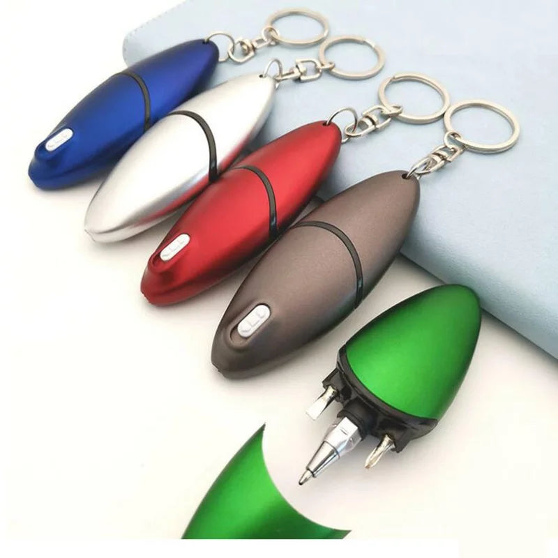 1 PC Creative Multifunctional Screwdriver Blue Ballpoint Pen With LED Light - Mini Protable Key Chain Signing Pen