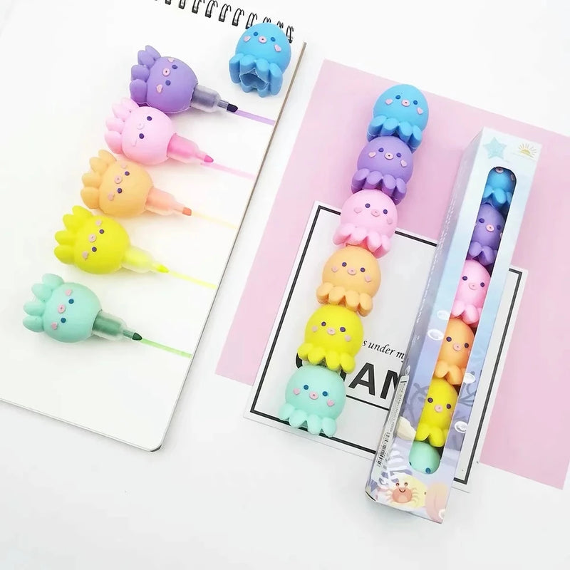 Octopus Cute Stationery Key Mark Assembled Multi-color Highlighter - Cute Octopus Shape Stitching Highlighter