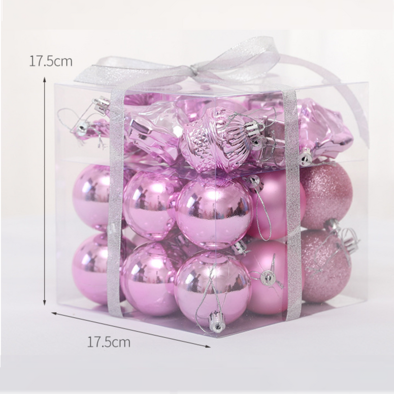Christmas Balls Ornaments - 28 Pcs Balls in PVC Bucket Wrapping for Xmas Tree Decorations - Different Shape