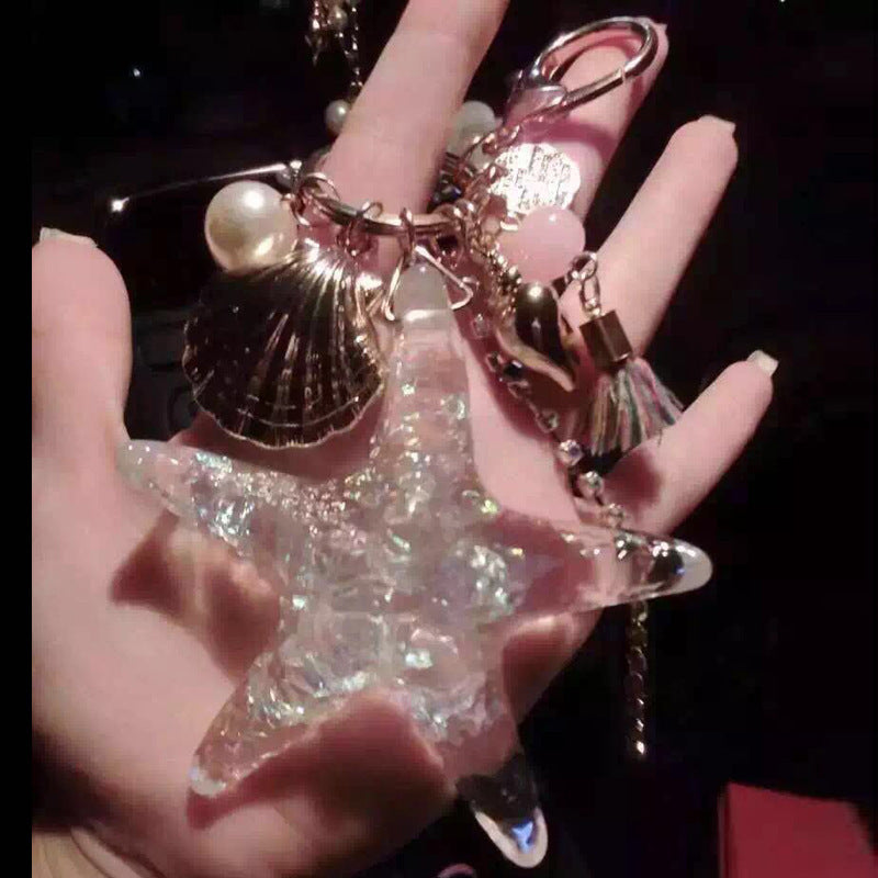 Korea Transparent Crystal Starfish Car Keychain Pendant - Couple Bag Keyring Pendant - Creative Gifts