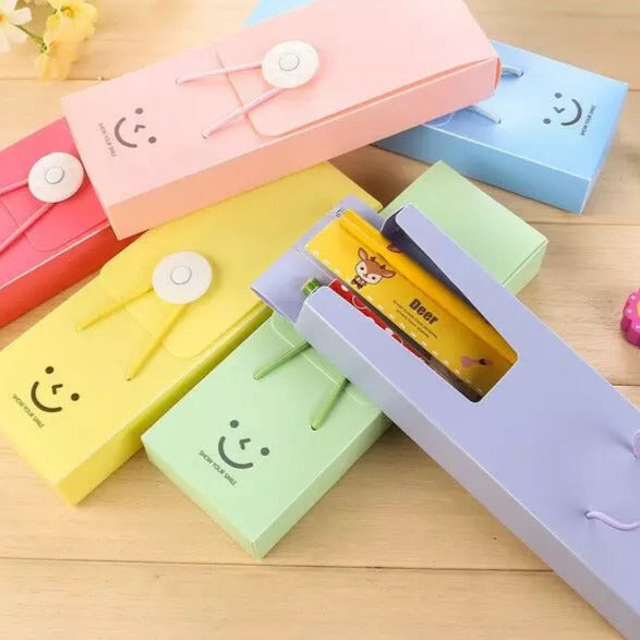 1 PC Smile Push Cover Pencil Case - Candy Color PVC Pencil Case - Students Pencil Box Promotional School Stationery Mini Portable Box