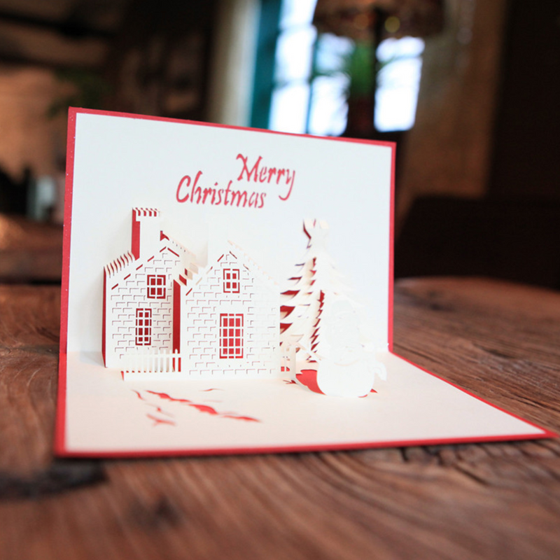 Christmas 3D Pop Up Card - Snowman , Tree and House Greeting Card