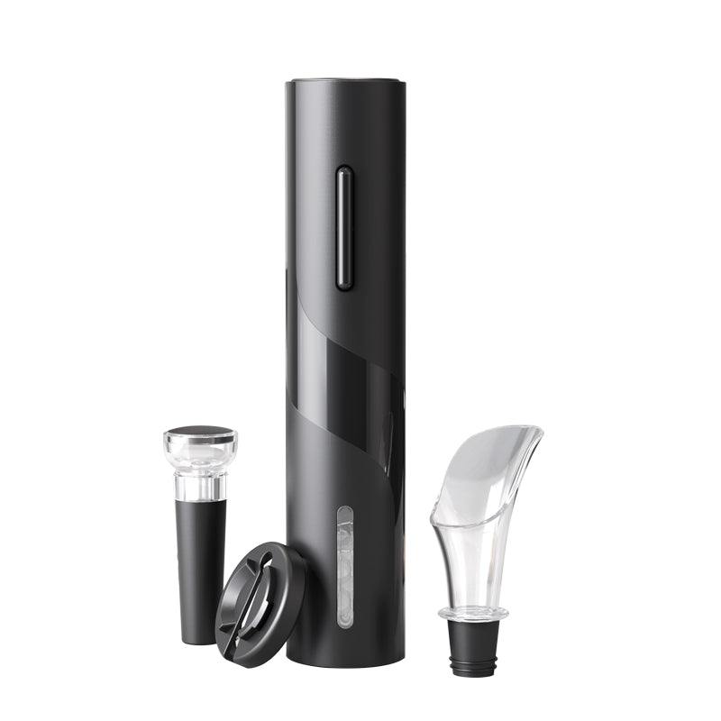 Electric Wine Opener Makes Opening Bottles Fast - Foolproof - And Fun! Black - Battery-Operated 4-Piece Corkscrew Set Comes With A Foil Cutter - Pourer - And Vacuum Stopper