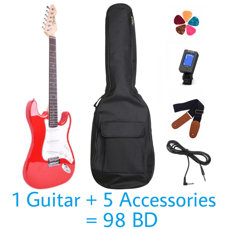 Deviser Electric Guitar - Red - Basswood - With Beginner Kit Includes Cover, Picks (5 pcs), Tuner, Strap, Electric Guitar Cable