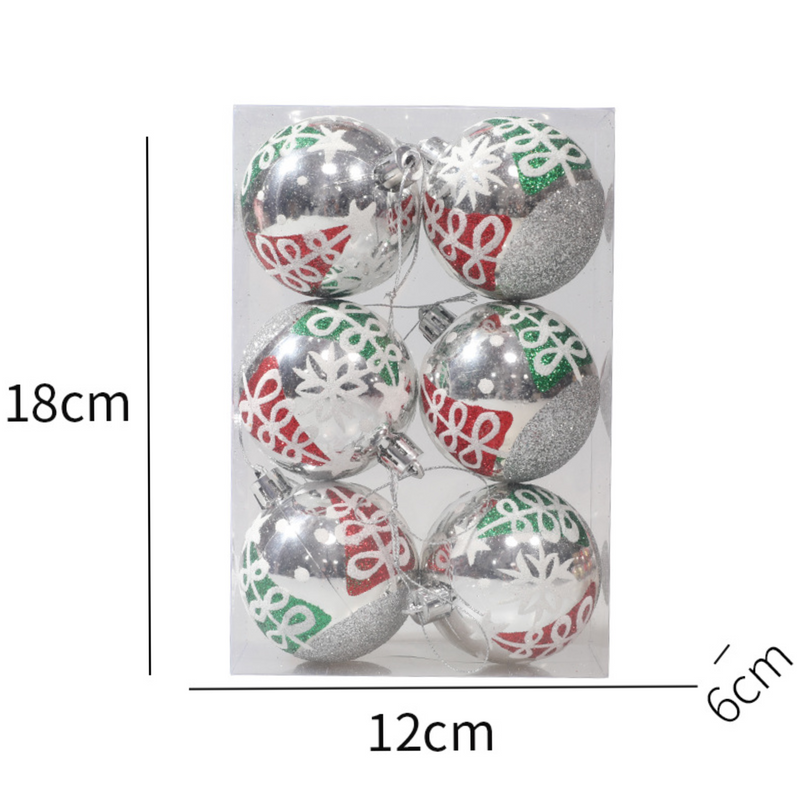 Christmas Balls Ornaments - 6 Pcs Hnad Painted Balls in PVC Bucket Wrapping for Xmas Tree Decorations - 60 mm