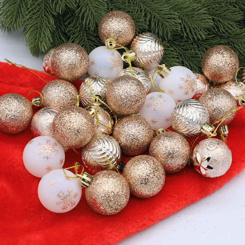 Christmas Balls Ornaments - 30 Pcs Balls in PVC Bucket Wrapping for Xmas Tree Decorations - 30 mm - Champagne Gold
