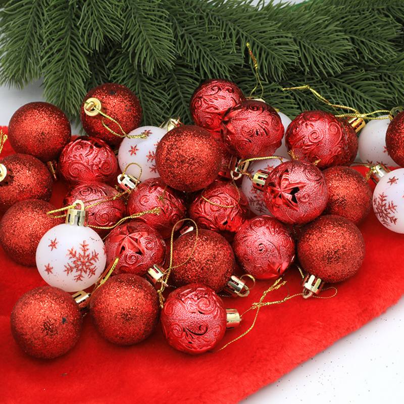 Christmas Balls Ornaments - 30 Pcs Balls in PVC Bucket Wrapping for Xmas Tree Decorations - 30 mm - Red