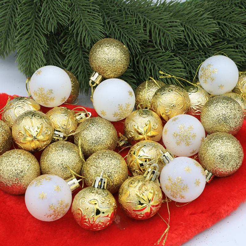 Christmas Balls Ornaments - 30 Pcs Balls in PVC Bucket Wrapping for Xmas Tree Decorations - 30 mm - Gold