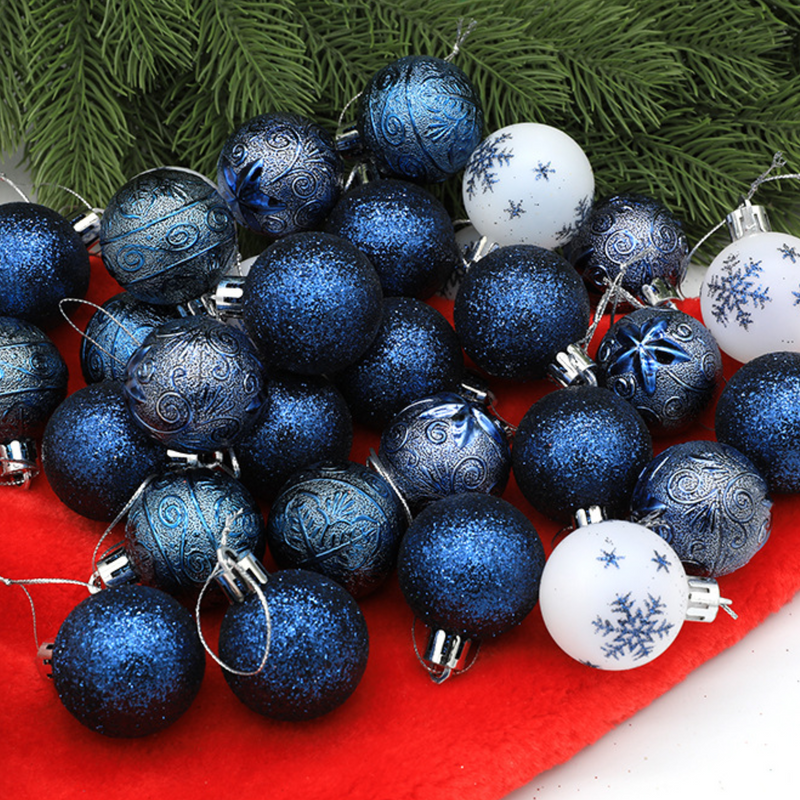 Christmas Balls Ornaments - 30 Pcs Balls in PVC Bucket Wrapping for Xmas Tree Decorations - 30 mm - Blue