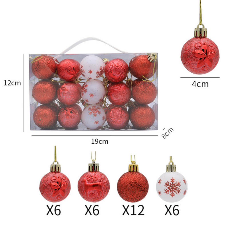 Christmas Balls Ornaments - 30 Pcs Balls in PVC Bucket Wrapping for Xmas Tree Decorations - 30 mm - Red