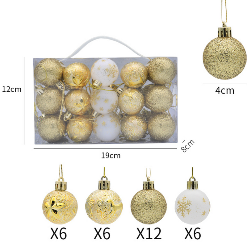 Christmas Balls Ornaments - 30 Pcs Balls in PVC Bucket Wrapping for Xmas Tree Decorations - 30 mm - Gold