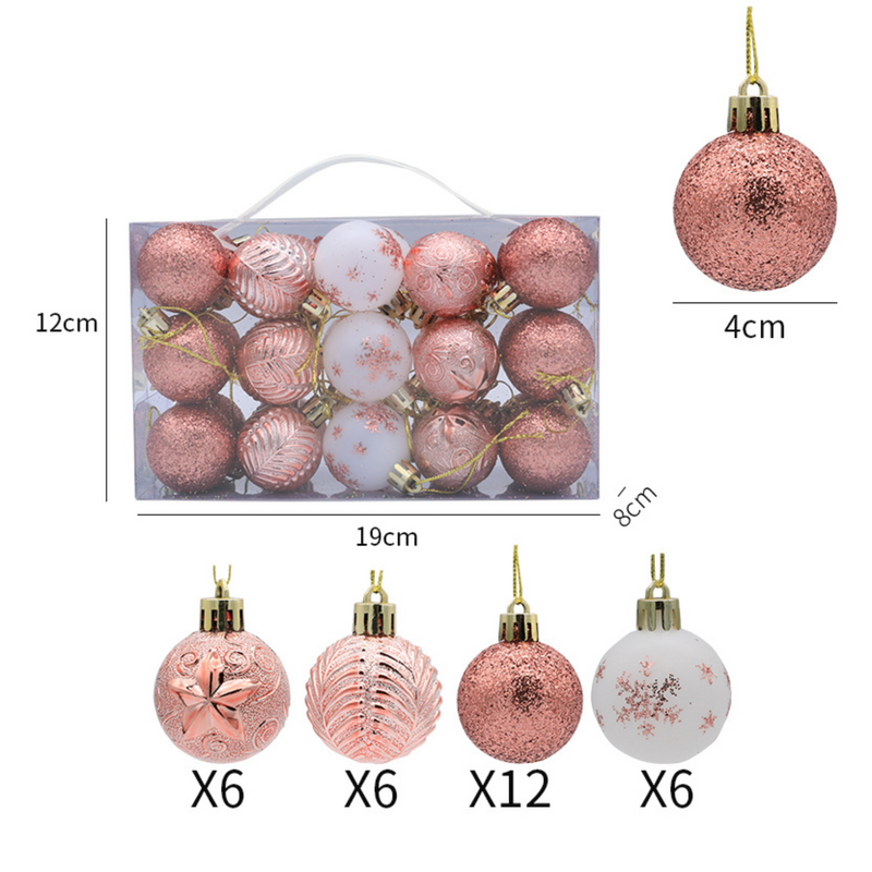 Christmas Balls Ornaments - 30 Pcs Balls in PVC Bucket Wrapping for Xmas Tree Decorations - 30 mm - Pink