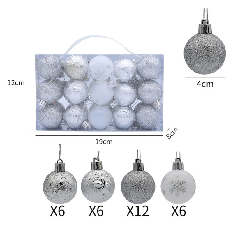 Christmas Balls Ornaments - 30 Pcs Balls in PVC Bucket Wrapping for Xmas Tree Decorations - 30 mm - Silver