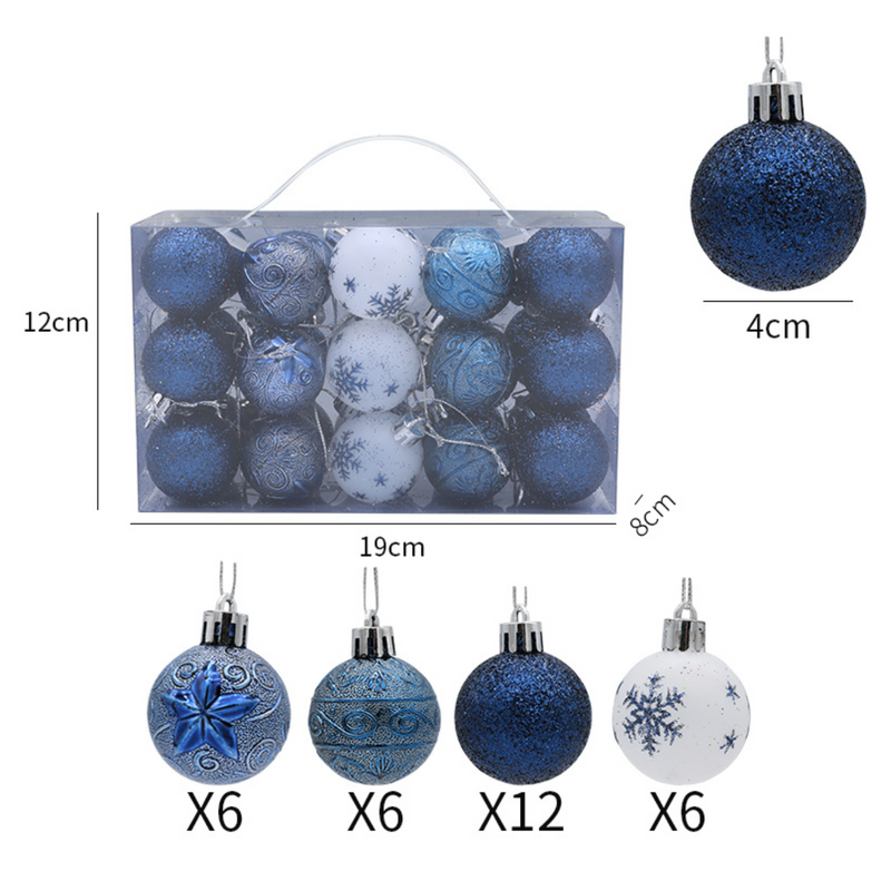 Christmas Balls Ornaments - 30 Pcs Balls in PVC Bucket Wrapping for Xmas Tree Decorations - 30 mm - Blue