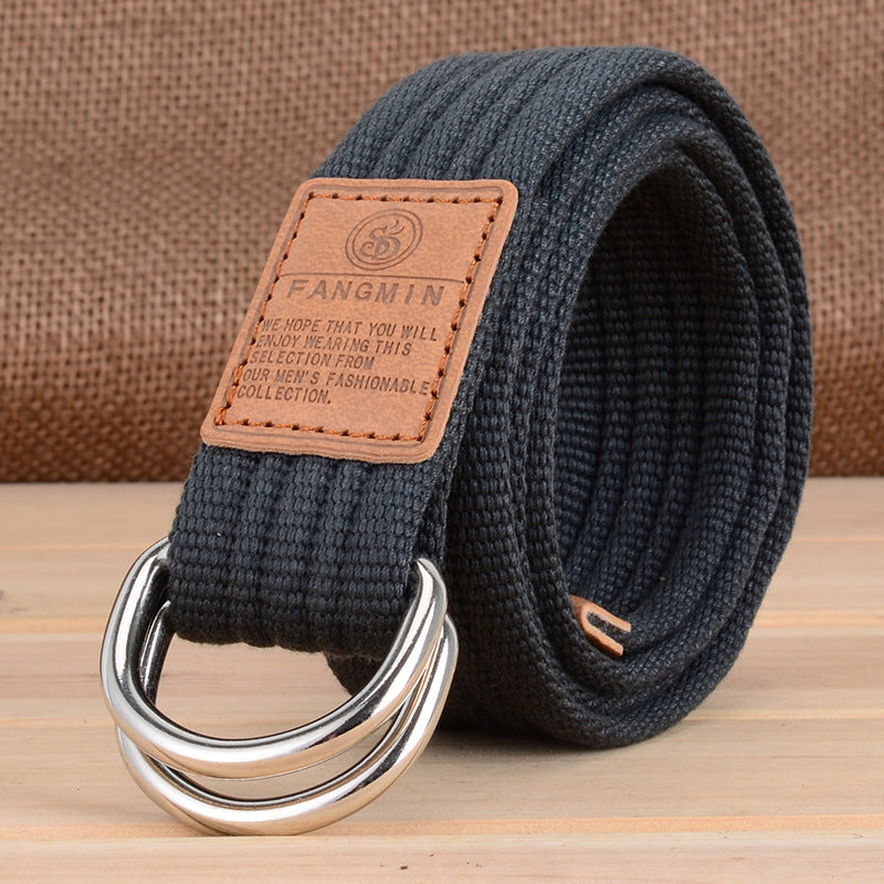 Canvas Belt - Casual Business Jeans Double Buckle Belt - Outdoor Woven - Dark Grey