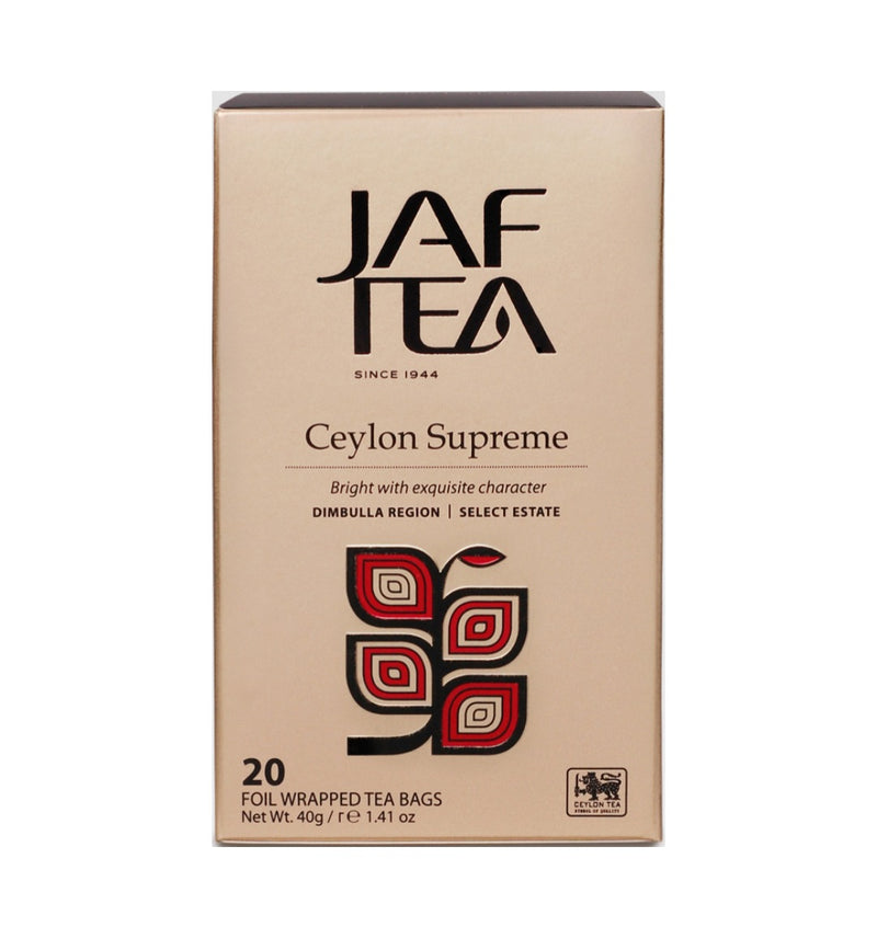 JAF TEA - Tea Bag - Ceylon Supreme - Individually Wrapped Foil Envelope Tea Bags 20×2g