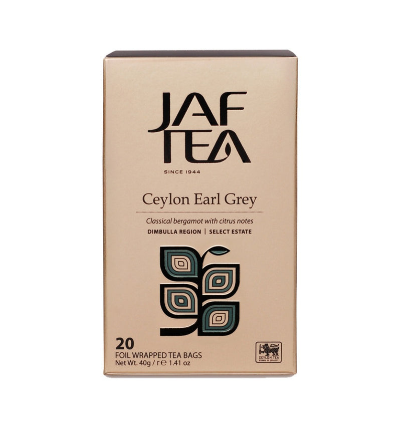 JAF TEA - Tea Bag - Ceylon Earl Grey - Individually Wrapped Foil Envelope Tea Bags 20×2g