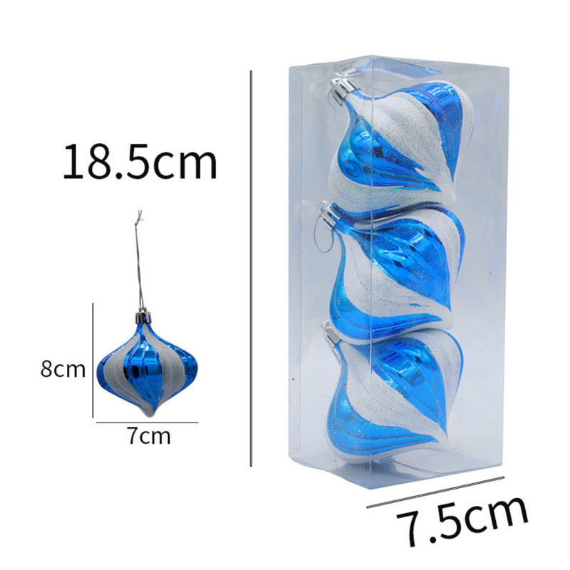 Christmas Balls Ornaments - 3 Pcs Onions in PVC Bucket Wrapping for Xmas Tree Decorations - 80 mm