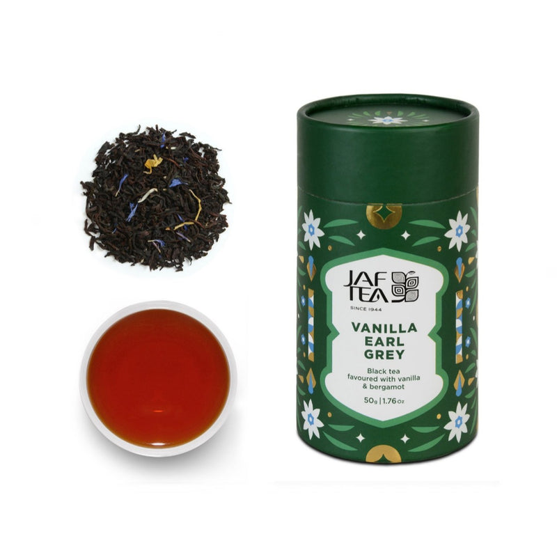 JAF TEA - Seasons Greetings - Vanilla Earl Grey - Flavoured Whole Leaf Black Tea - 50g Paper Canister