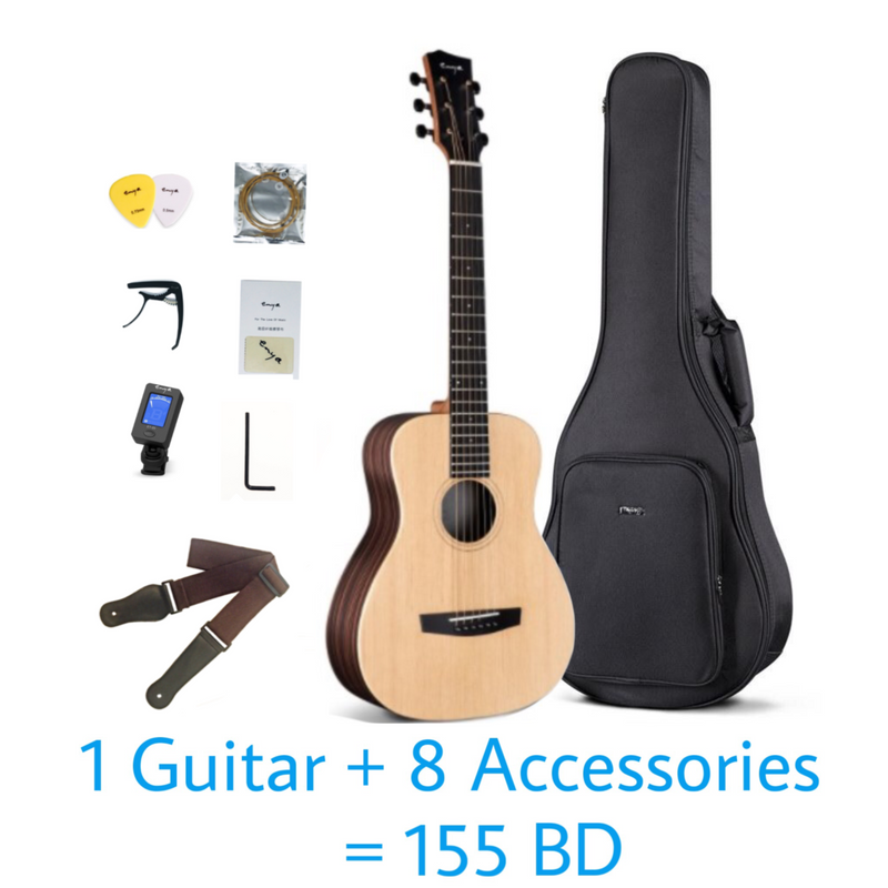 Enya X1 Pro Acoustic Guitar 36" - Solid Spruce Top - With Beginner Kit Includes Cover, Picks (2 pcs), Tuner,  Capo, Strap, String, Polish Cloth, Allen Key