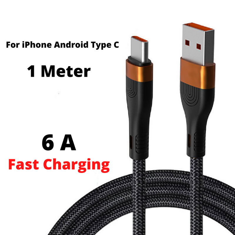 6A 66W Mobile Phone Charging USB Data Cables for iphone Android Type C -  Nylon Braided Fast Charging Mobile Phone Data Cable