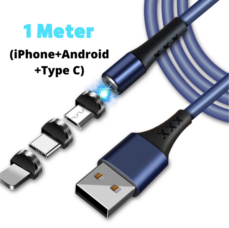 3 in 1 Magnetic Charging USB Data Cable - Single HeadFast Charging Cable - Strong Magnetic Blind Suction Charging  1 Meter