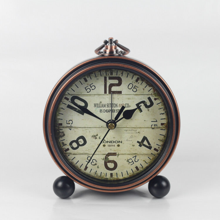 European Vintage Wrought Iron Clock - Creative Alarm Clock - Bronze Edge Black Silent Desk Clock