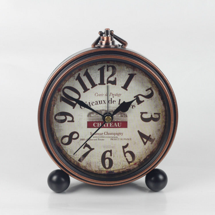 European Vintage Wrought Iron Clock - Creative Alarm Clock - Bronze Edge Black Silent Desk Clock