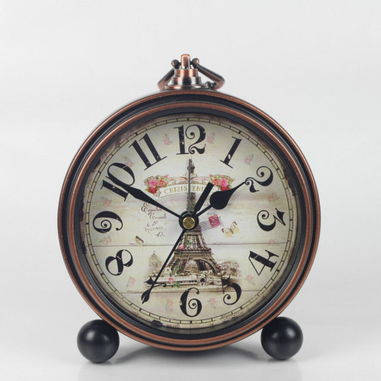 European Vintage Wrought Iron Clock - Creative Alarm Clock - Bronze Edge Black Silent Desk Clock