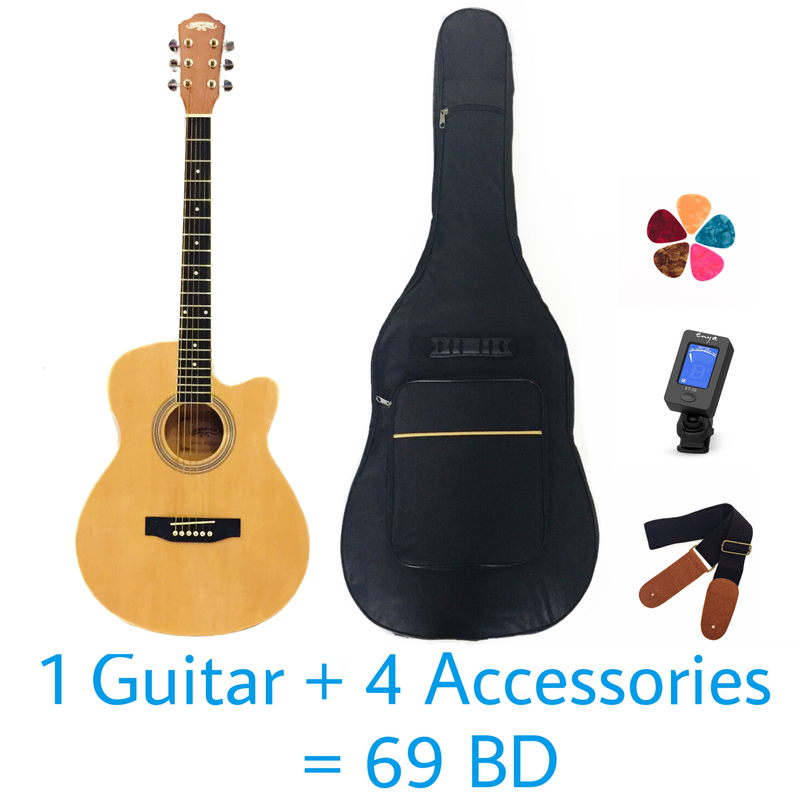 Caravan Music Acoustic 40" Guitar - White - Basswood - With Beginner Kit includes Cover, Picks (5 pcs), Tuner, Strap