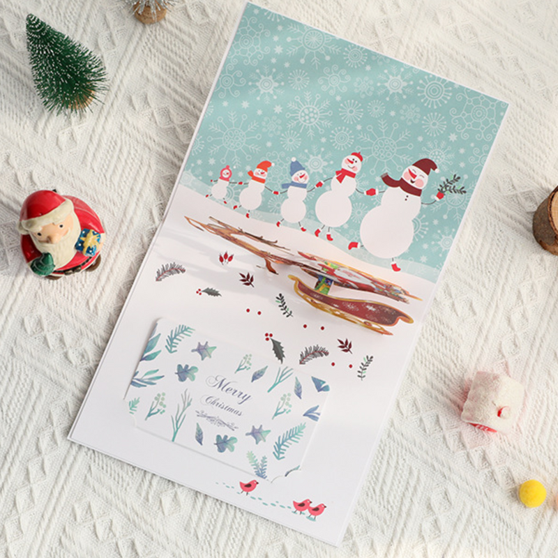 Christmas 3D Pop Up Card - Color Printing Christmas Deer Cart Three-Dimensional Greeting Card