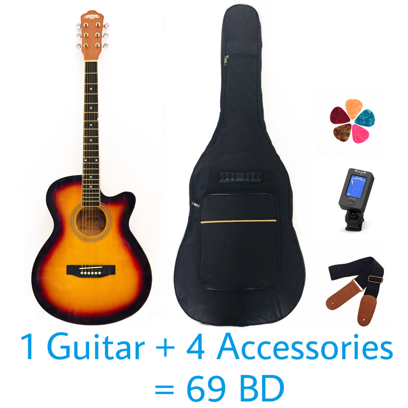 Caravan Music Acoustic 40" Guitar - Sunset Yellow - Basswood - With Beginner Kit includes Cover, Picks (5 pcs), Tuner, Strap