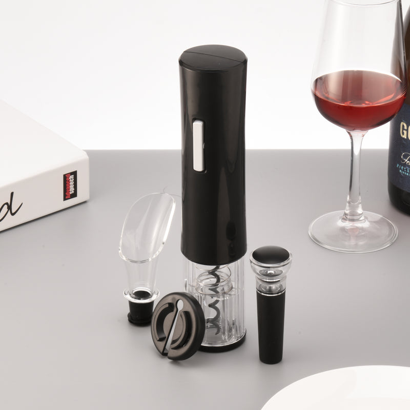 Electric Wine Opener Makes Opening Bottles Fast - Battery-Operated 4-Piece Corkscrew Set Comes With A Foil Cutter - Pourer - Vacuum Wine Stopper